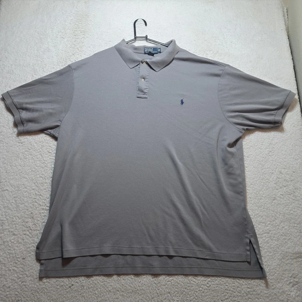Vintage Polo Ralph Lauren Polo Shirt Mens 3X Big Gray Short Sleeve Stretch